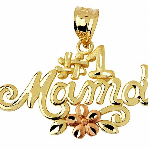 14k Real Gold Number One Flower #1 Mama Pendant